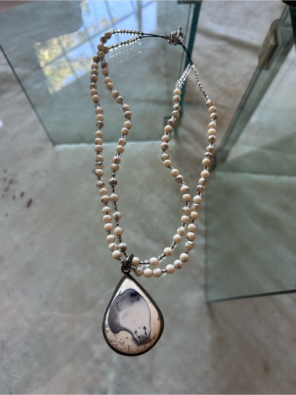 White Buffalo Turquoise Teardrop Statement Necklace - Cream and Silver